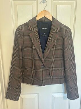 Madewell blazer Italian Fabric Plaid Blazer XXS Brown Check Summer Office jacket